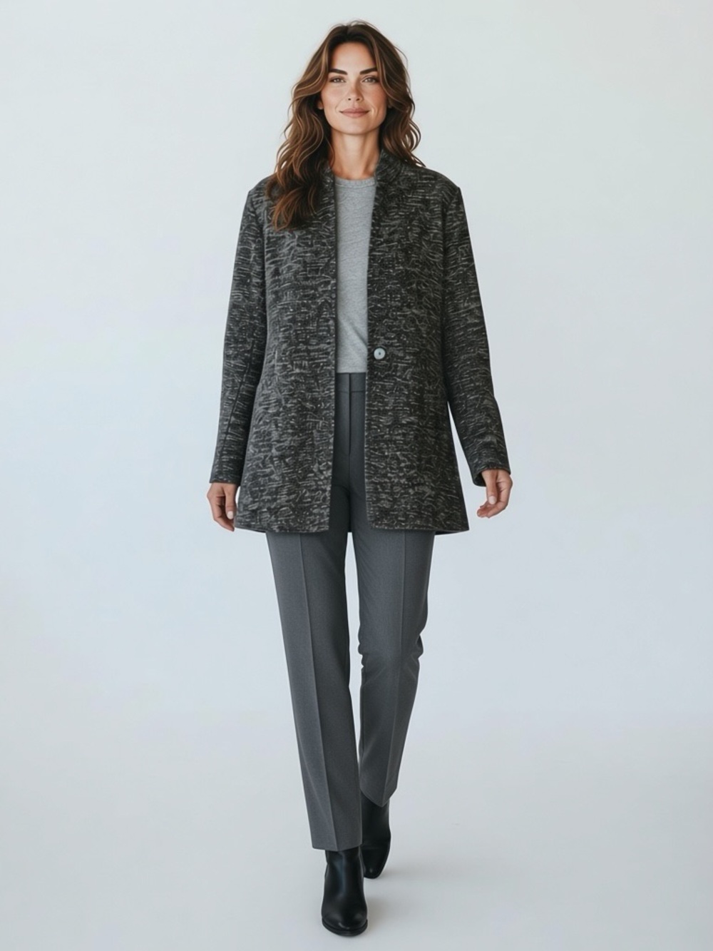 Eileen Fisher Black and Gray Tweed Blazer Size L